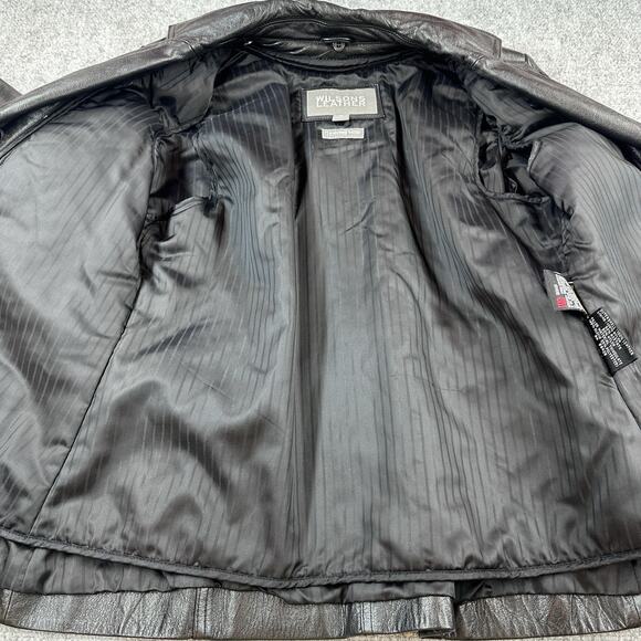 Wilson Leather Jacket Women Medium Black Button Front Lined Trench Coat - Picture 10 of 12